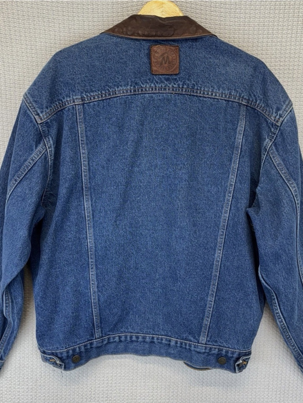 Vintage 90s Marlboro Country Store Denim Jean Jacket Leather Collar Mens Large - Picture 4 of 8